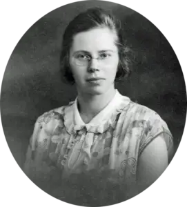 Portret van Fien Westra, onderwijzeres aan de openbare lagere school te Lutten aan de Dedemsvaart.